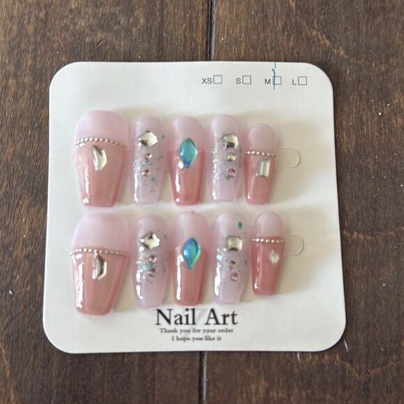 Pink and Silver Nail With Rhinestones & Gems Nails - Picture 1 of 6